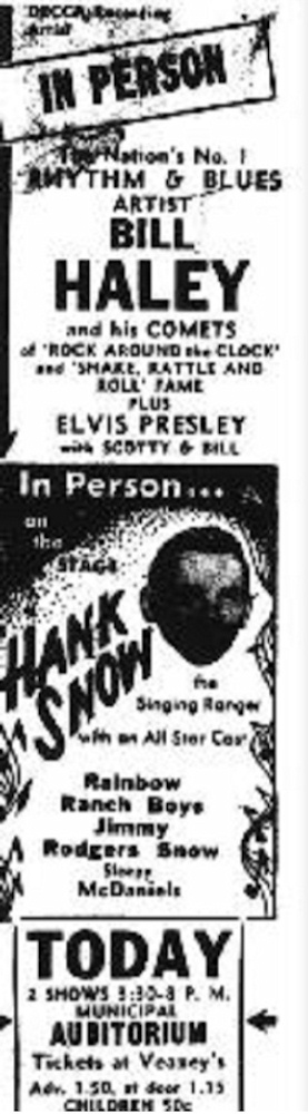 Ticket der Package-Tour mit Haley, Hank Snow und Elvis Presley